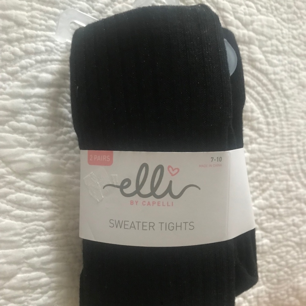NWT girls sweater tights- black